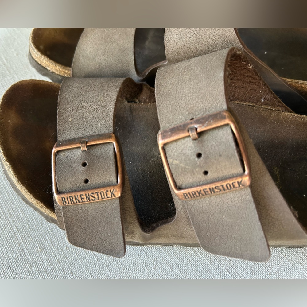 Birkenstock Arizona Brown Leather Slide Sandals - Picture 2 of 8